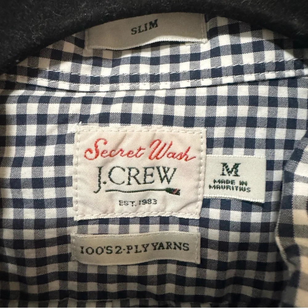 NWT J. Crew Secret Wash Cotton Plaid Check Button Down Shirt Navy White Size M